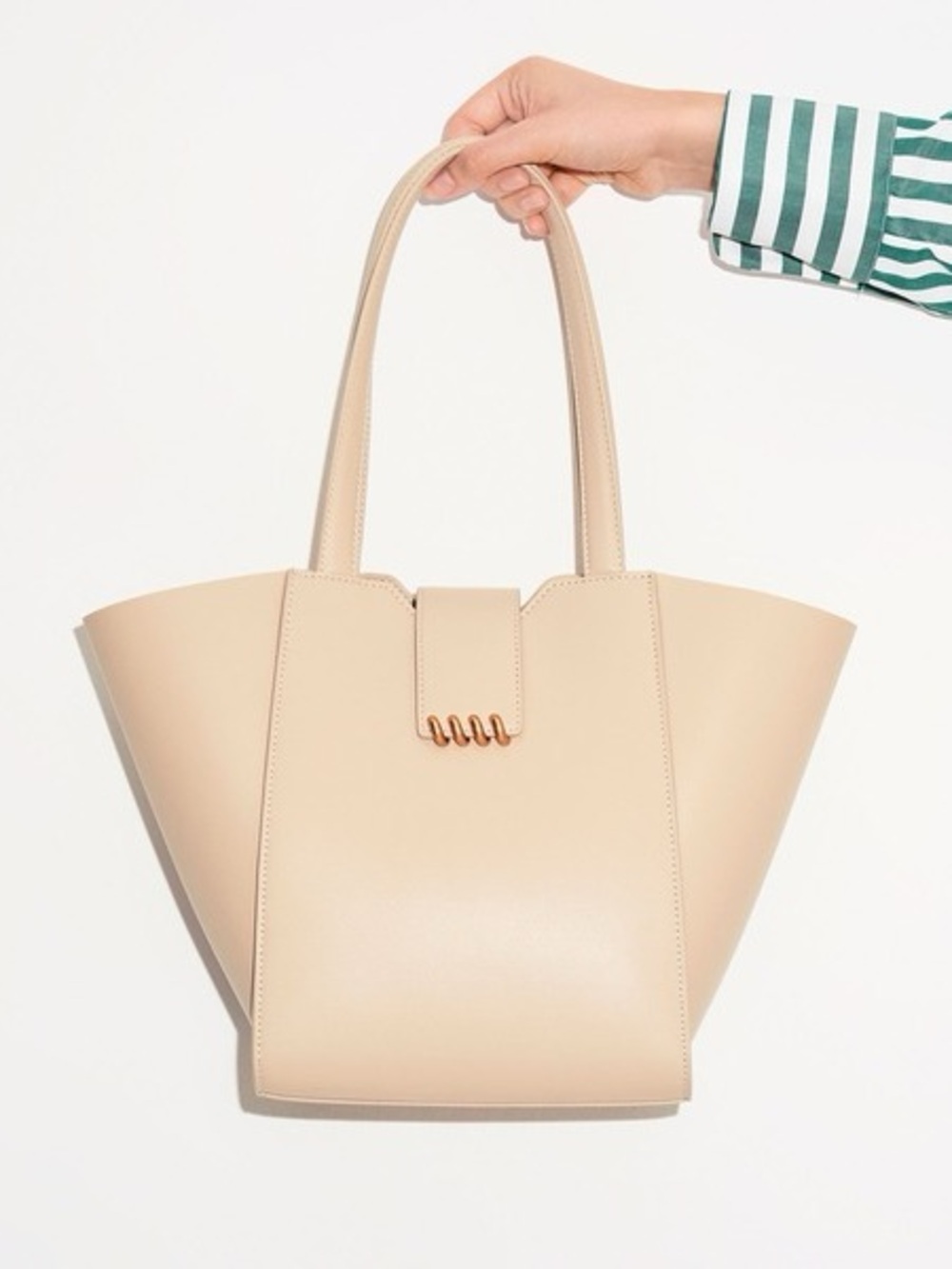 Charles & Keith Osiris Metallic Accent Trapeze Tote- Beige